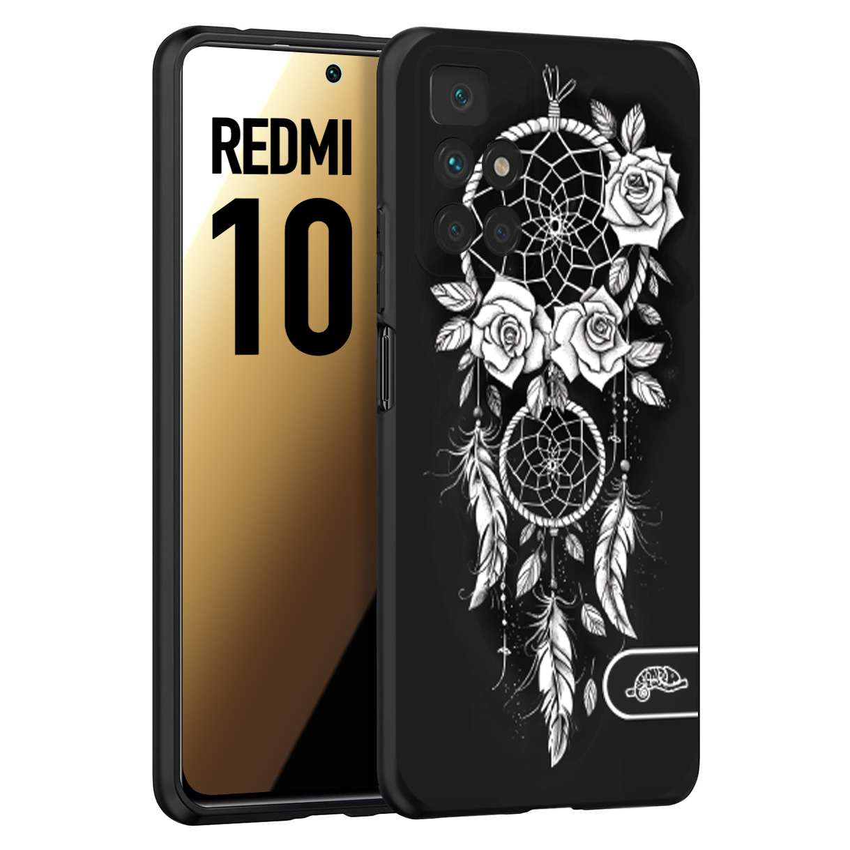 CUSTOMIZZA - Custodia cover nera morbida in tpu compatibile per Xiaomi Redmi 10 acchiappasogni dreamcatcher black and white bianco a rilievo disegnato tattoo tatuaggio