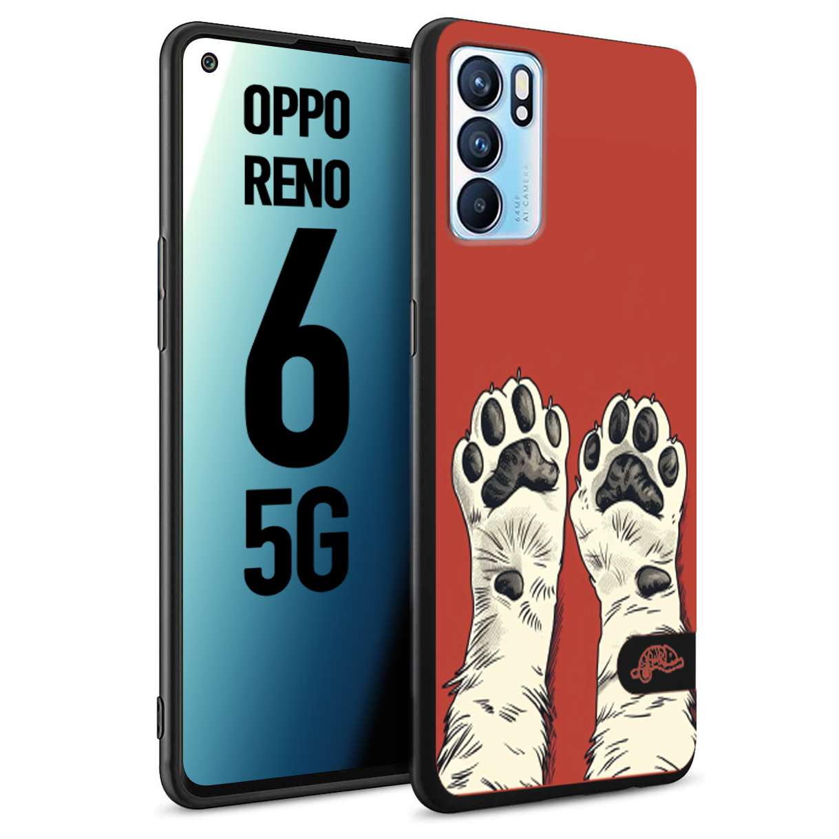 CUSTOMIZZA - Custodia cover nera morbida in tpu compatibile per Oppo Reno 6 5G zampe di gatto cat paws rossa red disegnata fumetto cartoon