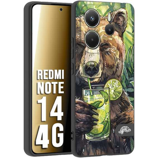 CUSTOMIZZA - Custodia cover nera morbida in tpu compatibile per Xiaomi Redmi Note 14 4G fiori estate disegnata cocktails animali simpatici orso bear negroni
