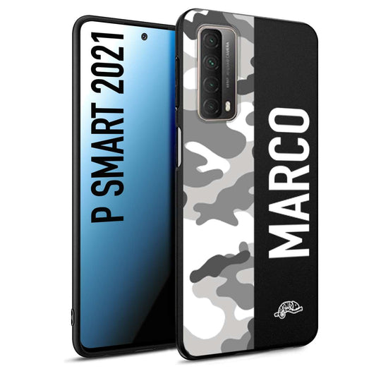 CUSTOMIZZA - Custodia cover nera morbida in tpu compatibile per Huawei P Smart 2021 camouflage mimetico militare personalizzata nome bianco