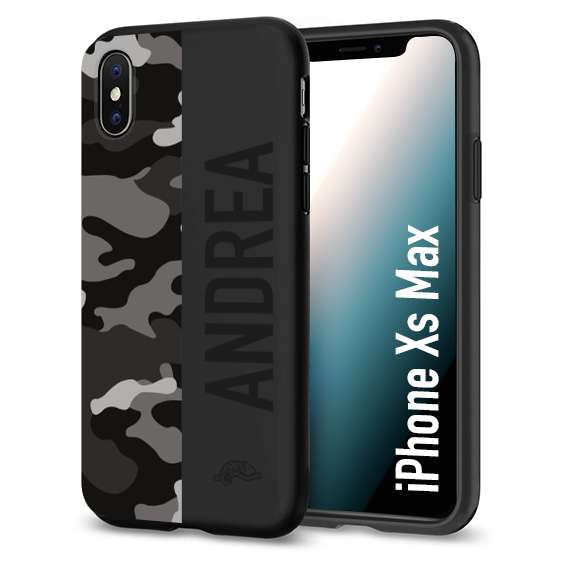 CUSTOMIZZA - Custodia cover nera morbida in tpu compatibile per iPhone Xs Max camouflage mimetico militare personalizzata nome