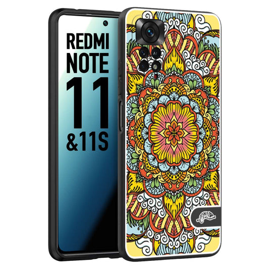 CUSTOMIZZA - Custodia cover nera morbida in tpu compatibile per Xiaomi Redmi Note 11 -  Note 11S mandala colorato fiore nuvole arancione