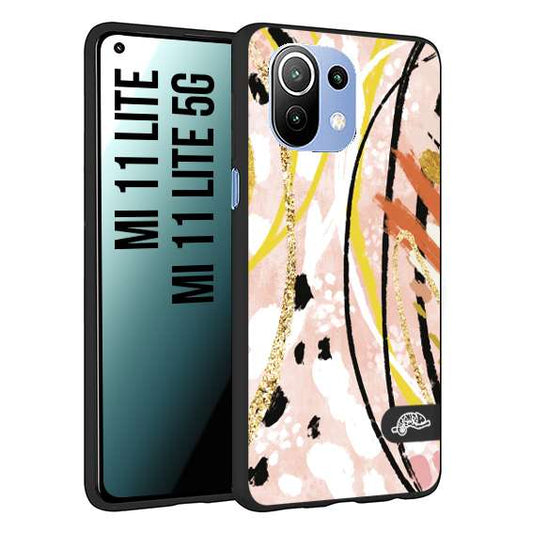CUSTOMIZZA - Custodia cover nera morbida in tpu compatibile per Xiaomi Mi 11 Lite / Mi 11 Lite 5G fiori astratti donna zebrato leopardato fantasia dorata gialla rosa colorata