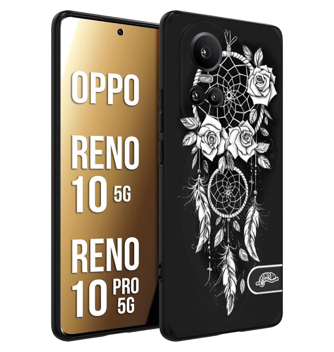 CUSTOMIZZA - Custodia cover nera morbida in tpu compatibile per Oppo Reno 10 5G - 10 PRO 5G acchiappasogni dreamcatcher black and white bianco a rilievo disegnato tattoo tatuaggio