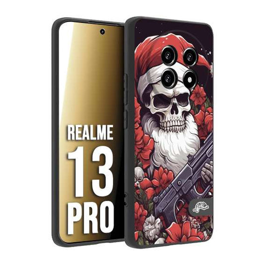 CUSTOMIZZA - Custodia cover nera morbida in tpu compatibile per Realme 13 PRO teschio natale santa claus fiori tattoo disegnato
