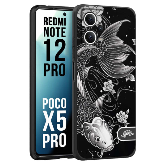 CUSTOMIZZA - Custodia cover nera morbida in tpu compatibile per Xiaomi Redmi Note 13 PRO 5G carpa koi black and white bianco a rilievo disegnato tattoo tatuaggio