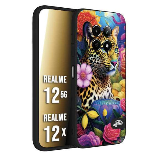 CUSTOMIZZA - Custodia cover nera morbida in tpu compatibile per Realme 12 5G - 12X astratti donna flower fantasia leopardo ghepardo animali colorati
