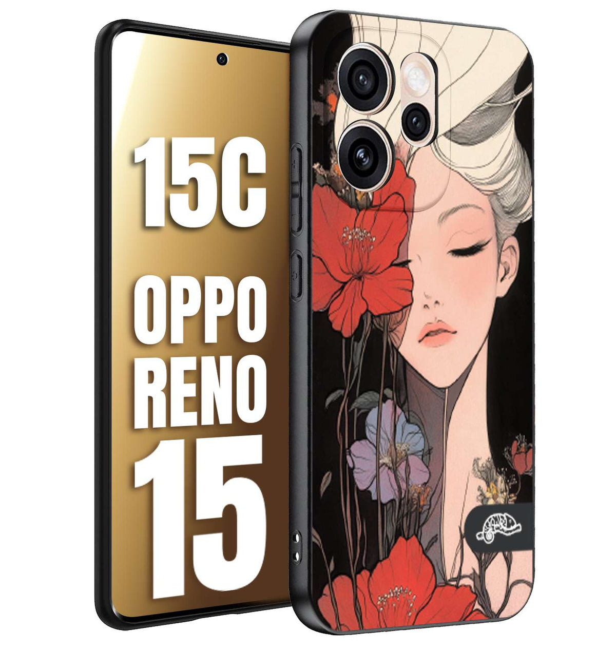 CUSTOMIZZA - Custodia cover nera morbida in tpu compatibile per Oppo Reno 15 - Reno 15Cwoman flower Fantasia Floreale Design Donna e Fiori, Retro Artistico