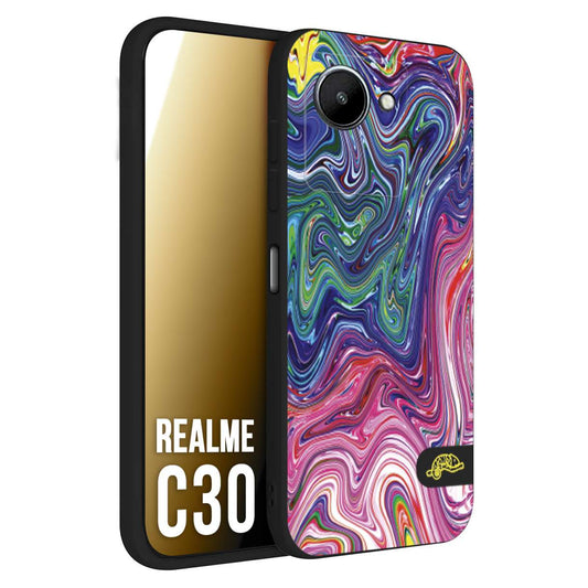 CUSTOMIZZA - Custodia cover nera morbida in tpu compatibile per Realme C30 colorata fantasia vortice marmo arcobaleno rosa blu fucsia