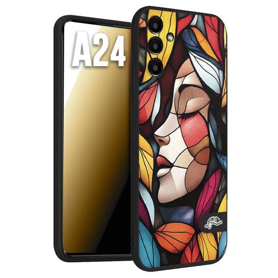 CUSTOMIZZA - Custodia cover nera morbida in tpu compatibile per Samsung A24 Vetrata artistica volto di donna profilo fogliare mosaico di vetro colorato