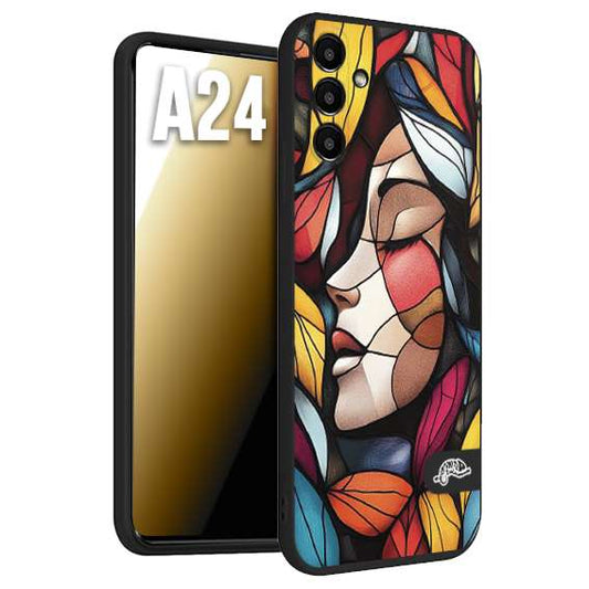 CUSTOMIZZA - Custodia cover nera morbida in tpu compatibile per Samsung A24 Vetrata artistica volto di donna profilo fogliare mosaico di vetro colorato