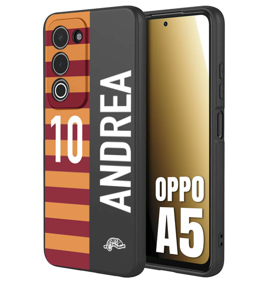 CUSTOMIZZA - Custodia cover nera morbida in tpu compatibile per Oppo A5 personalizzata calcio football nome e numero calciatori giallo rossi