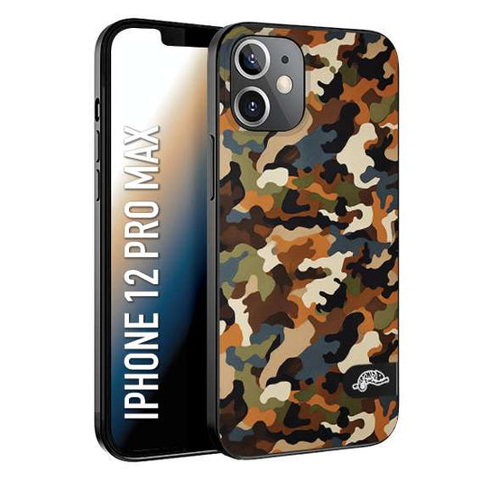 CUSTOMIZZA - Custodia cover nera morbida in tpu compatibile per iPhone 12 PRO MAX camouflage mimetico militare moderno blu marrone beige