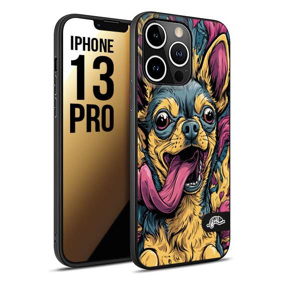 CUSTOMIZZA - Custodia cover nera morbida in tpu compatibile per iPhone 13 PRO Chihuahua illustrazione cane pop art cane street art cartone animato
