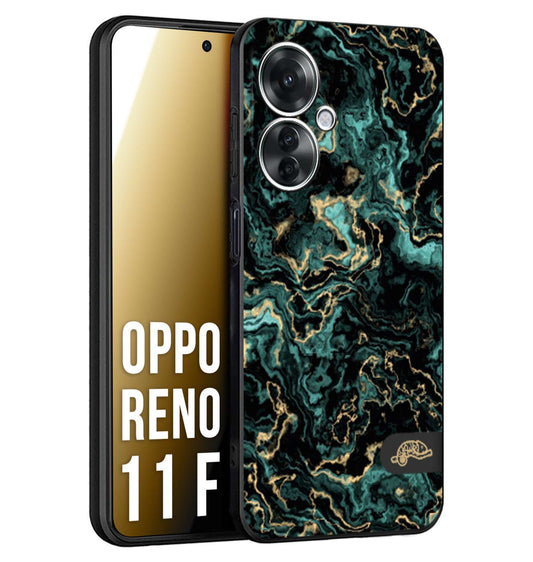 CUSTOMIZZA - Custodia cover nera morbida in tpu compatibile per Oppo Reno 11 F 5G effetto marmo marble verde green venature dorato pietra