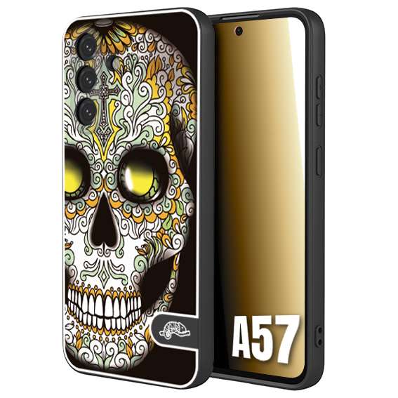 CUSTOMIZZA - Custodia cover nera morbida in tpu compatibile per Samsung A57 teschio messicano Mexican skull bianco verde giallo