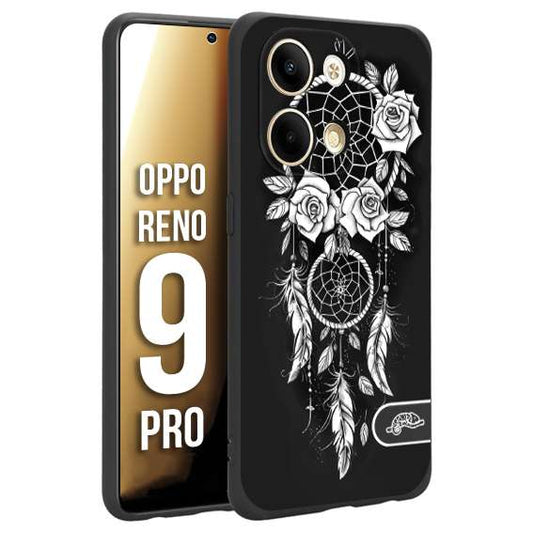 CUSTOMIZZA - Custodia cover nera morbida in tpu compatibile per Oppo Reno 9 PRO acchiappasogni dreamcatcher black and white bianco a rilievo disegnato tattoo tatuaggio