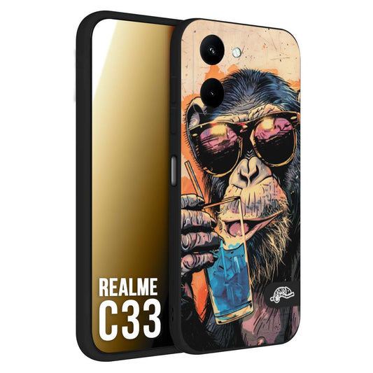 CUSTOMIZZA - Custodia cover nera morbida in tpu compatibile per Oppo Realme C33 estate disegnata cocktails animali simpatici scimmia monkey negroni