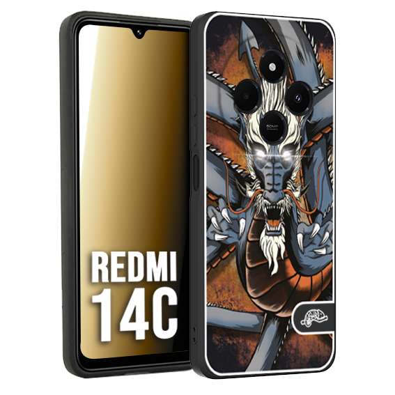 CUSTOMIZZA - Custodia cover nera morbida in tpu compatibile per Xiaomi Redmi 14C drago giapponese tattoo japan dragon