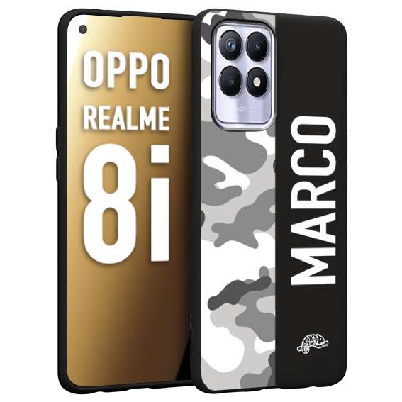 CUSTOMIZZA - Custodia cover nera morbida in tpu compatibile per Oppo Realme 8i camouflage mimetico militare personalizzata nome bianco