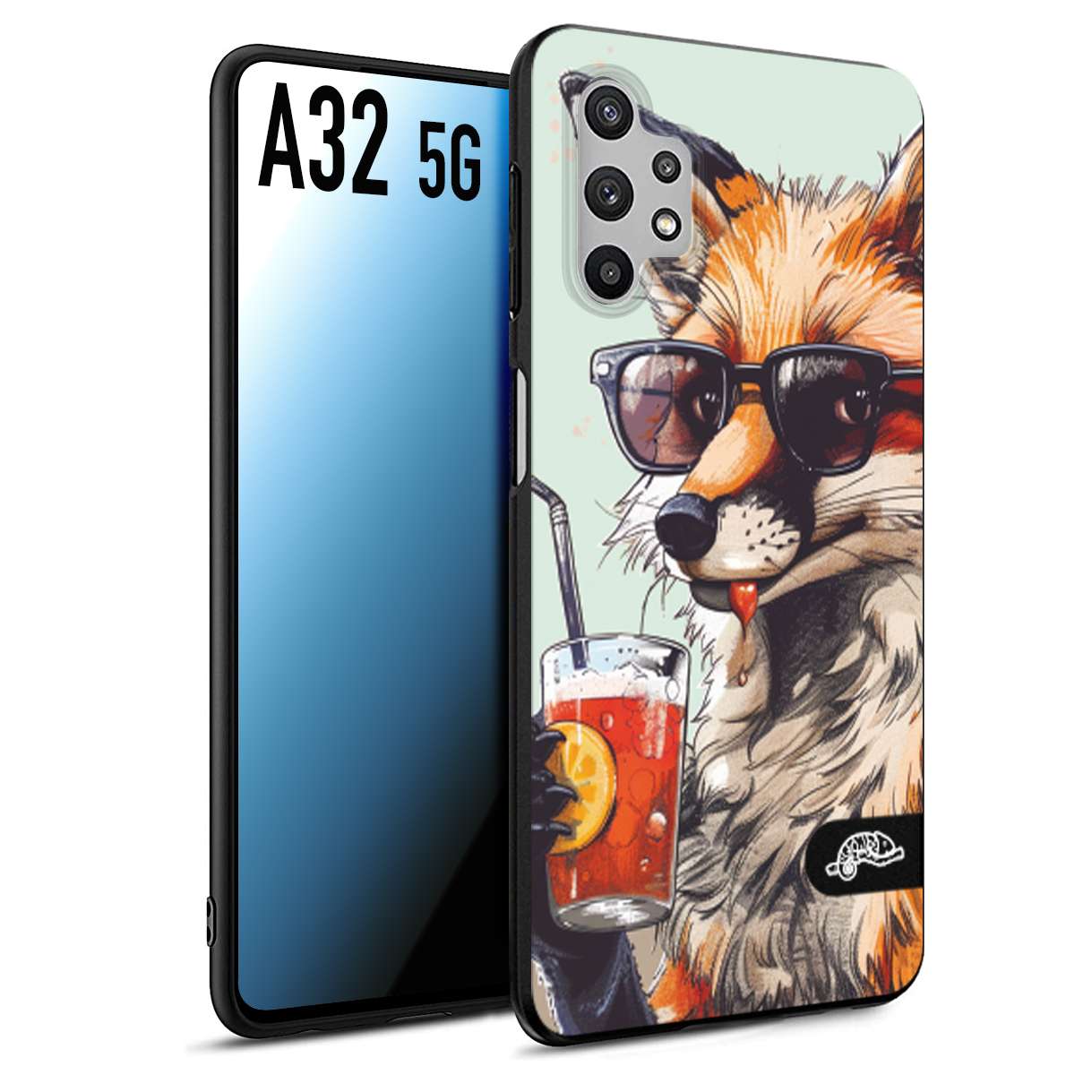 CUSTOMIZZA - Custodia cover nera morbida in tpu compatibile per Samsung A32 5G estate disegnata cocktails animali simpatici fox volpe negroni