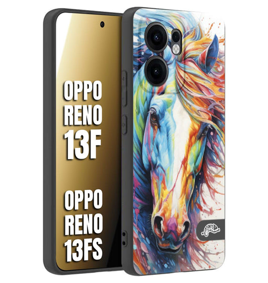 CUSTOMIZZA - Custodia cover nera morbida in tpu compatibile per Oppo Reno 13 F animali color cavallo horse viso colori vibranti disegnato schizzo