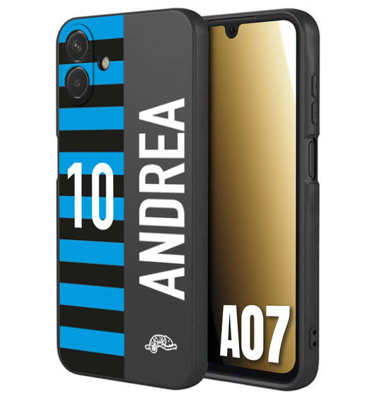 CUSTOMIZZA - Custodia cover nera morbida in tpu compatibile per Samsung A07 personalizzata calcio football nome e numero calciatori nerazzurra