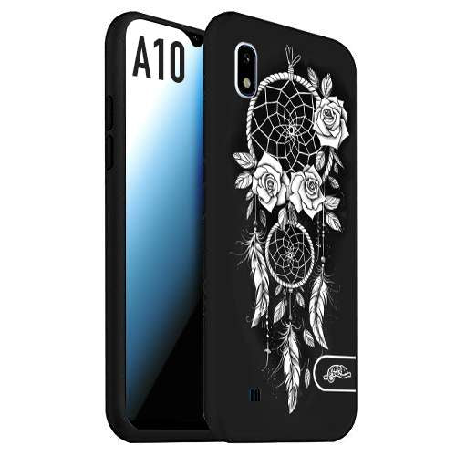 CUSTOMIZZA - Custodia cover nera morbida in tpu compatibile per Samsung A10 acchiappasogni dreamcatcher black and white bianco a rilievo disegnato tattoo tatuaggio