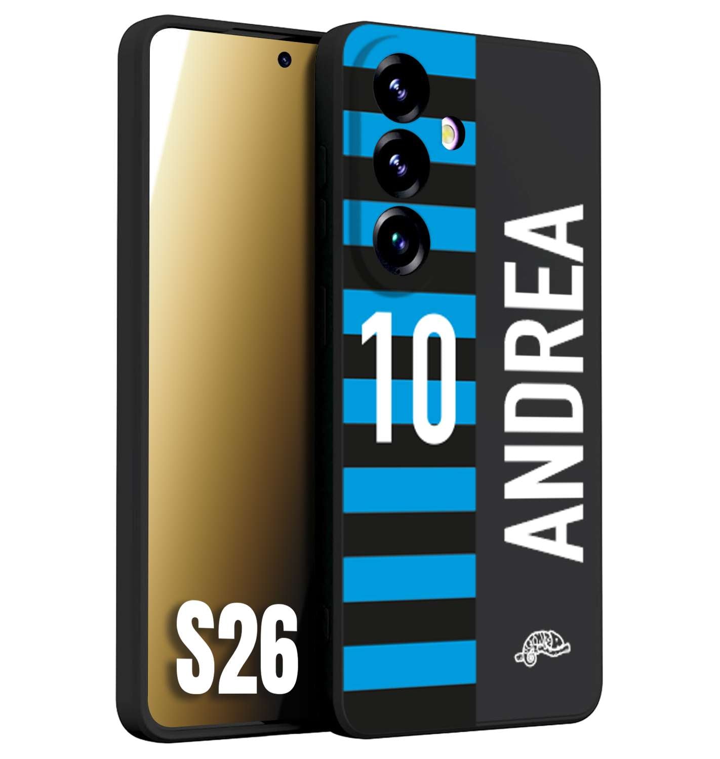 CUSTOMIZZA - Custodia cover nera morbida in tpu compatibile per Samsung S26 personalizzata calcio football nome e numero calciatori nerazzurra