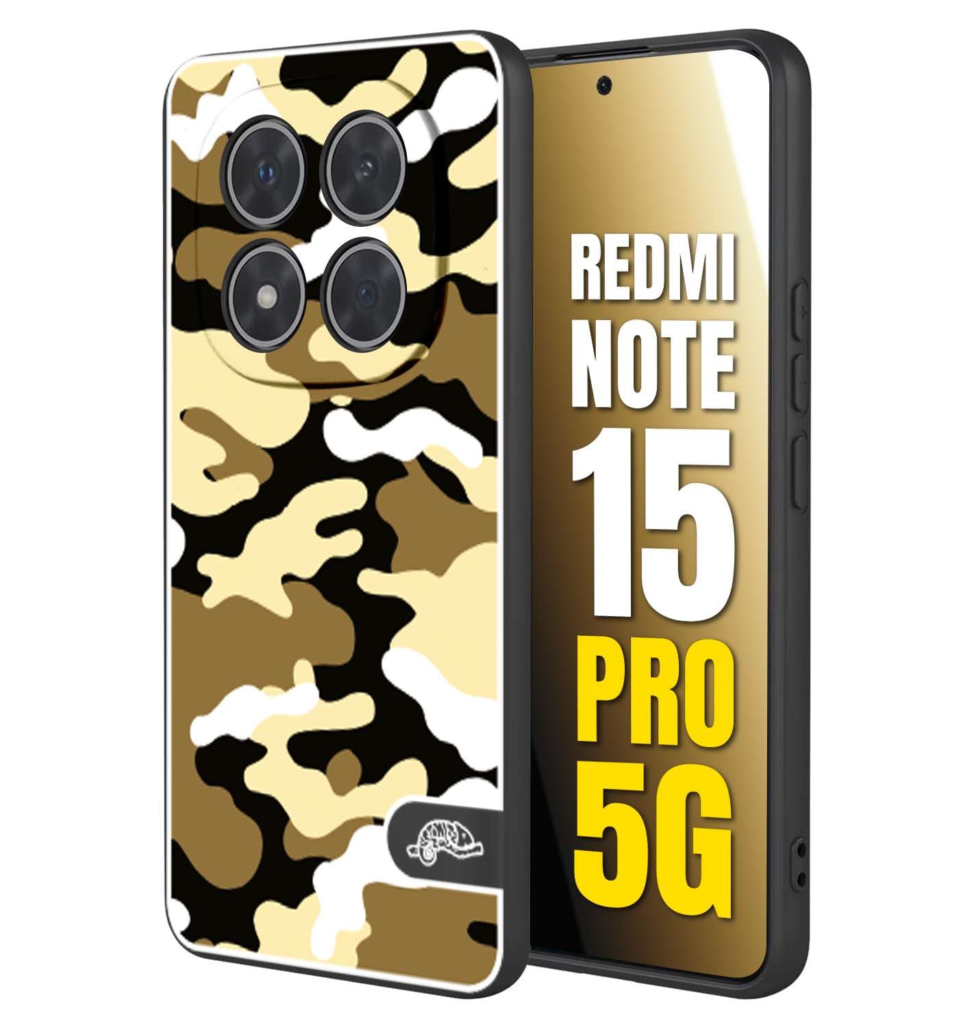 CUSTOMIZZA - Custodia cover nera morbida in tpu compatibile per Xiaomi Redmi Note 15 PRO 5G camouflage mimetico militare giallo desert brown
