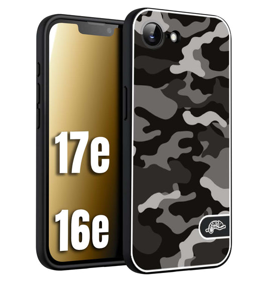 CUSTOMIZZA - Custodia cover nera morbida in tpu compatibile per iPhone 16E - 17E camouflage mimetico militare nero black grigio