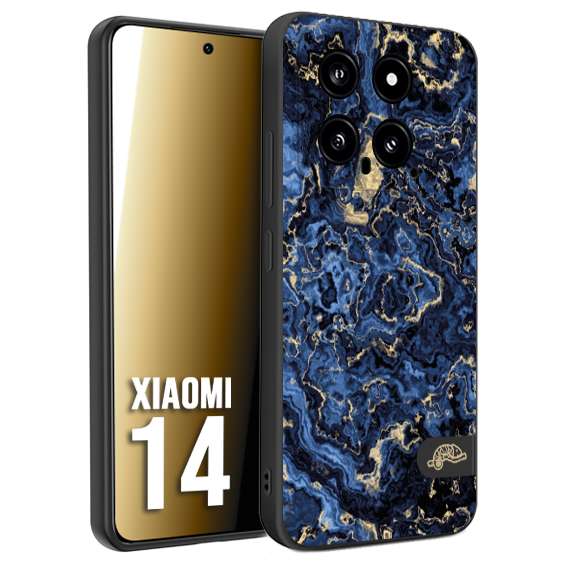 CUSTOMIZZA - Custodia cover nera morbida in tpu compatibile per Xiaomi 14 effetto marmo marble blu venature dorato psichedelico