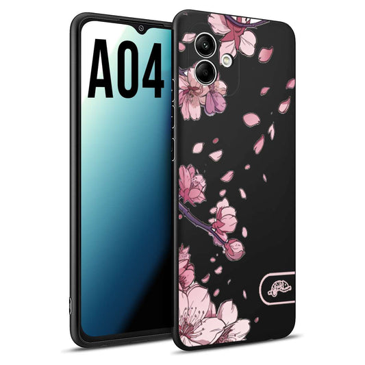 CUSTOMIZZA - Custodia cover nera morbida in tpu compatibile per Samsung A04 giapponese fiori di ciliegio in fiore a rilievo disegnata tattoo