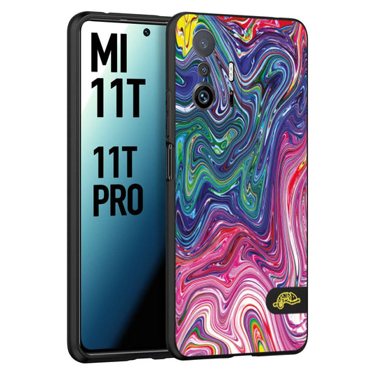 CUSTOMIZZA - Custodia cover nera morbida in tpu compatibile per Xiaomi Mi 11T - Mi 11T PRO colorata fantasia vortice marmo arcobaleno rosa blu fucsia