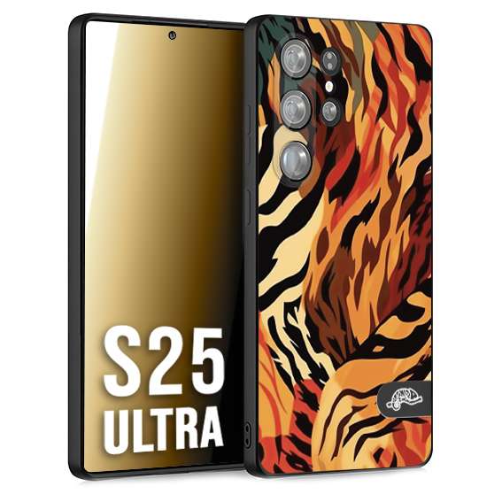 CUSTOMIZZA - Custodia cover nera morbida in tpu compatibile per Samsung S25 ULTRA leopardato maculato tigrato tiger colorata gialla rossa arancio