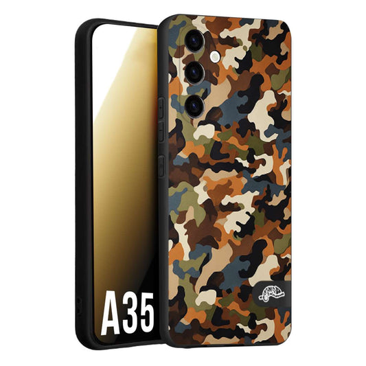 CUSTOMIZZA - Custodia cover nera morbida in tpu compatibile per Samsung A35 5G camouflage mimetico militare moderno blu marrone beige