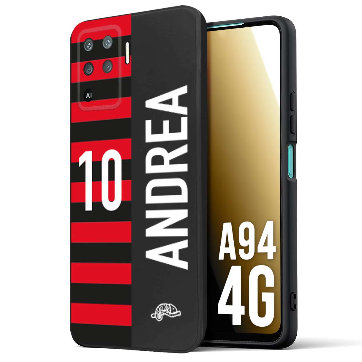 CUSTOMIZZA - Custodia cover nera morbida in tpu compatibile per Oppo A94 4G personalizzata calcio football nome e numero calciatori rossonera