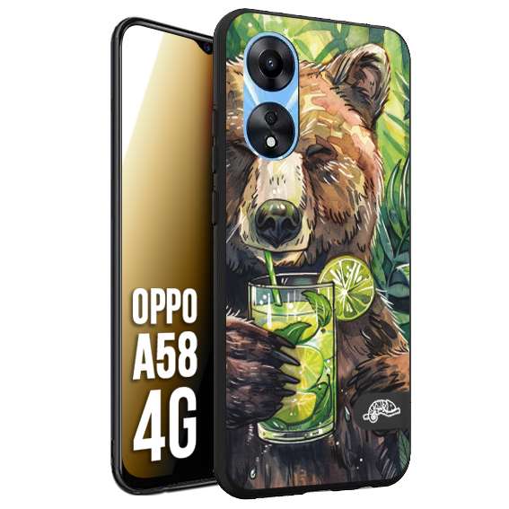 CUSTOMIZZA - Custodia cover nera morbida in tpu compatibile per Oppo A58 4G estate disegnata cocktails animali simpatici orso bear negroni