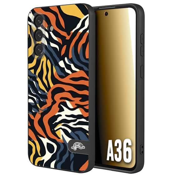 CUSTOMIZZA - Custodia cover nera morbida in tpu compatibile per Samsung A36 leopardato maculato tigrato tiger colorata gialla blu arancio