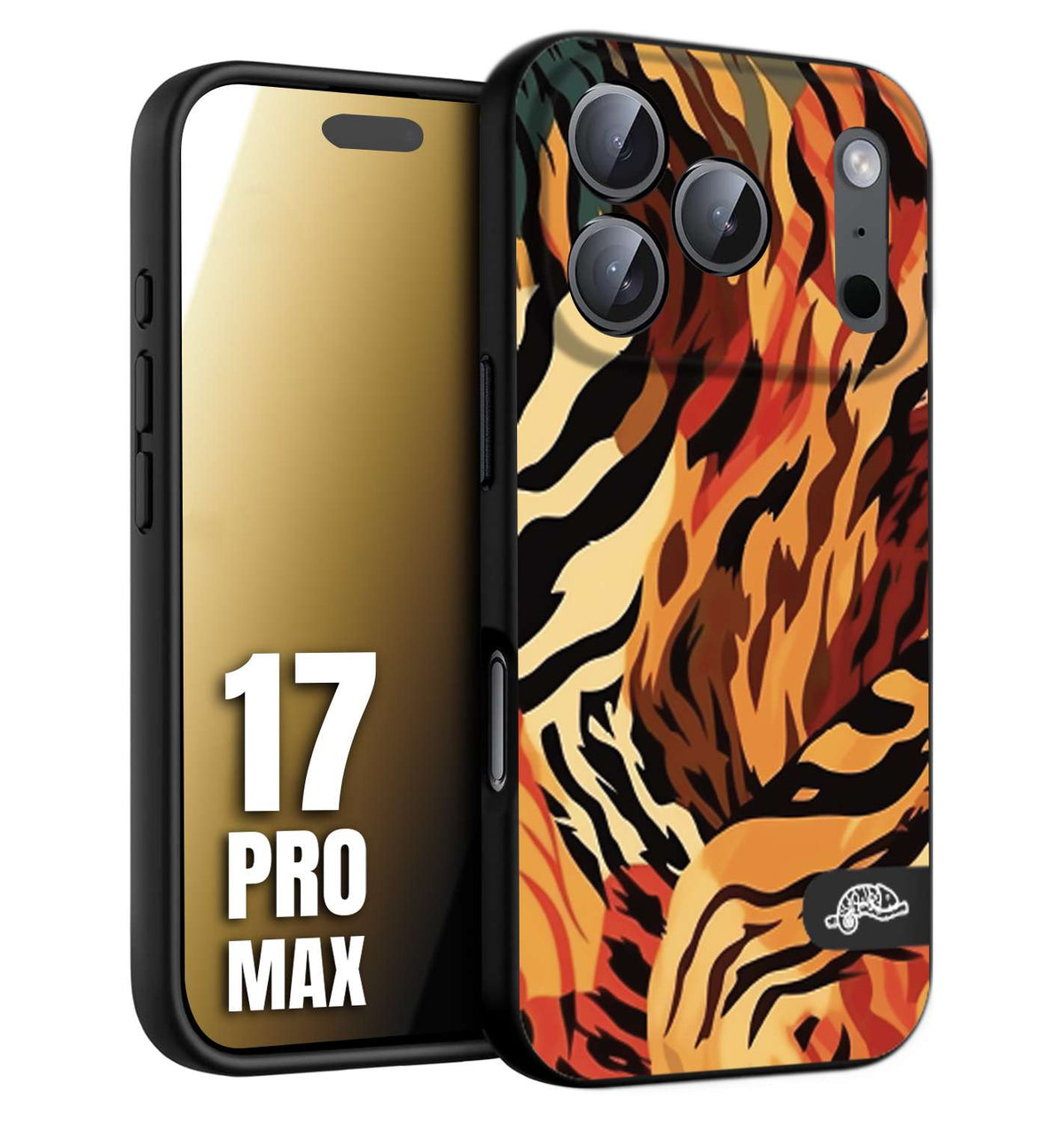 CUSTOMIZZA - Custodia cover nera morbida in tpu compatibile per iPhone 17 PRO MAX leopardato maculato tigrato tiger colorata gialla rossa arancio