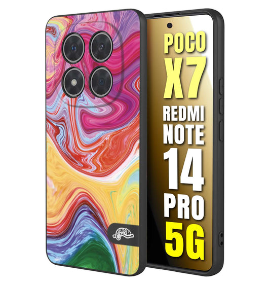 CUSTOMIZZA - Custodia cover nera morbida in tpu compatibile per Xiaomi Redmi Note 14 PRO 5G colorata fantasia vortice marmo onde verde fucsia gialla