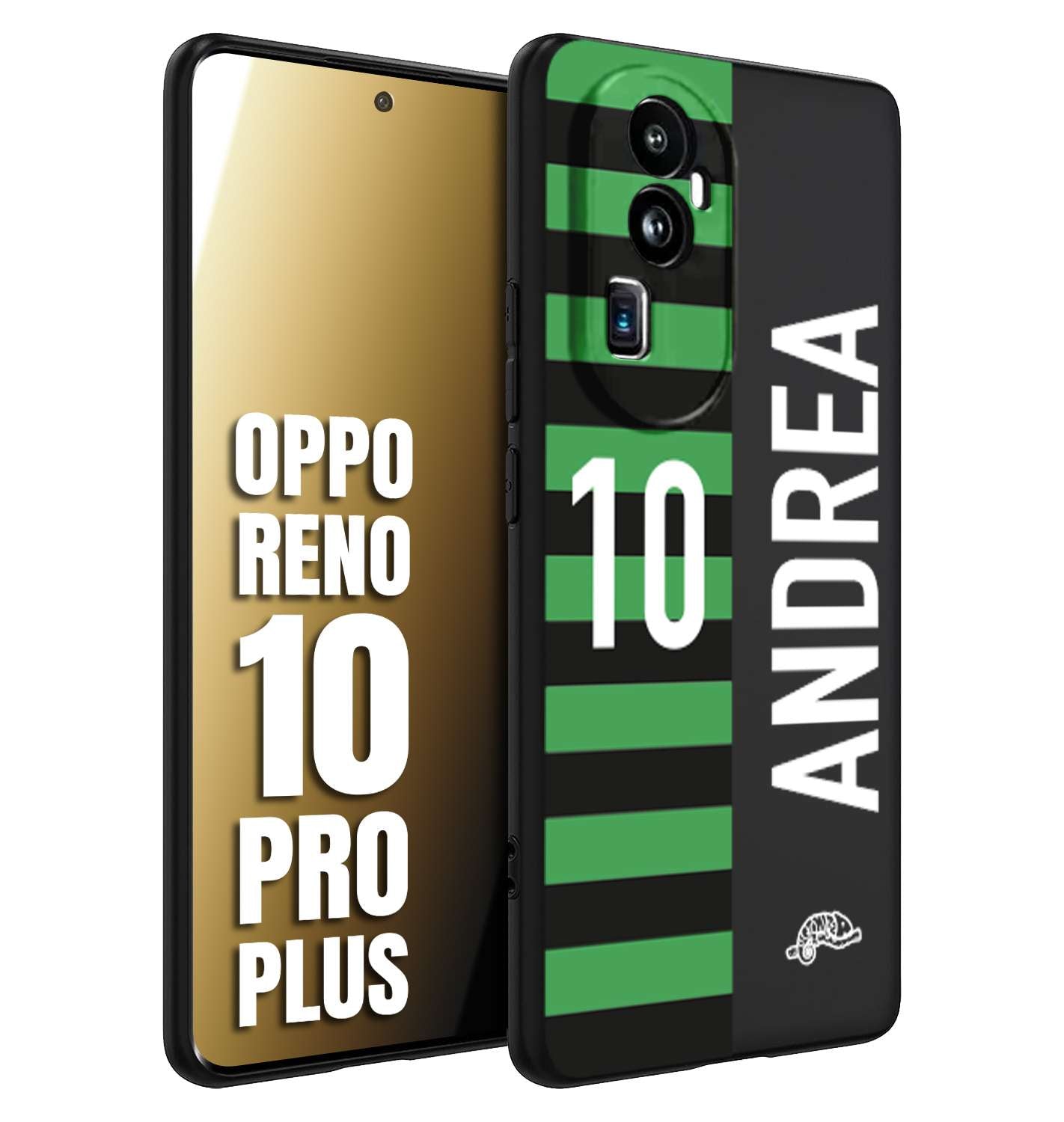 CUSTOMIZZA - Custodia cover nera morbida in tpu compatibile per Oppo Reno 10 PRO PLUS personalizzata calcio football nome e numero calciatori neroverde