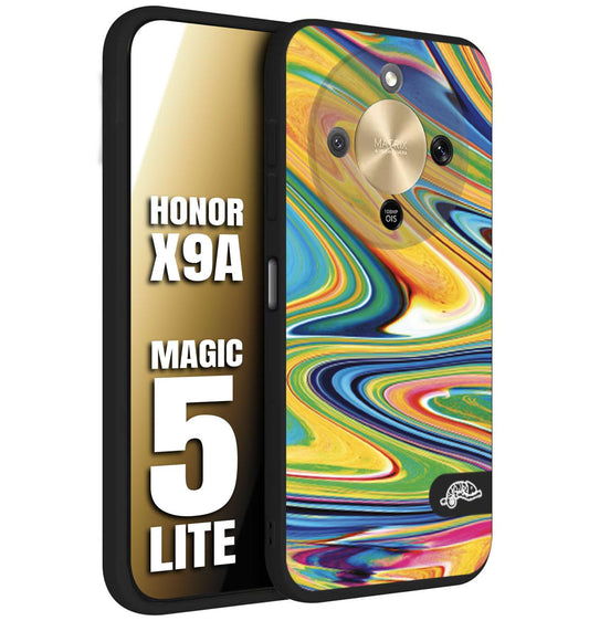 CUSTOMIZZA - Custodia cover nera morbida in tpu compatibile per Honor X9A - Honor Magic 5 Lite colorata fantasia vortice marmo arcobaleno gialla verde blu
