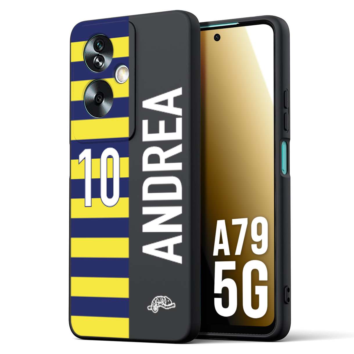 CUSTOMIZZA - Custodia cover nera morbida in tpu compatibile per Oppo A79 5G personalizzata calcio football nome e numero calciatori giallo blu