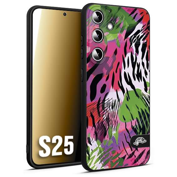 CUSTOMIZZA - Custodia cover nera morbida in tpu compatibile per Samsung S25 leopardato tigrato tiger colorata summer color verde fucsia