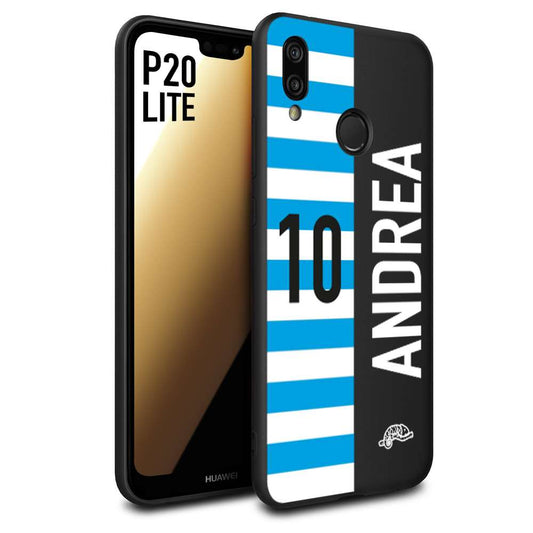 CUSTOMIZZA - Custodia cover nera morbida in tpu compatibile per Huawei P20 LITE personalizzata calcio football nome e numero calciatori biancazzurri