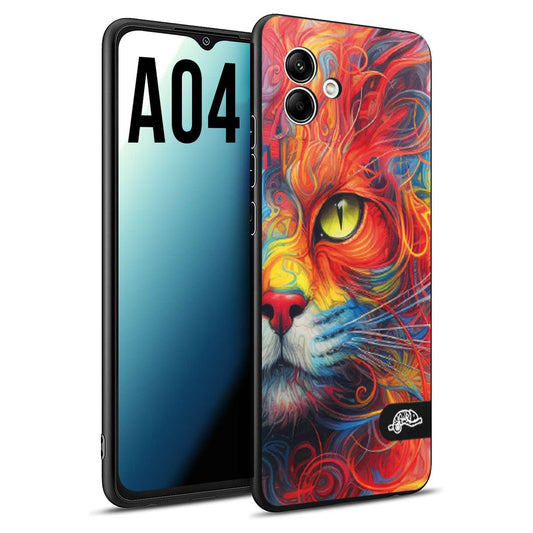 CUSTOMIZZA - Custodia cover nera morbida in tpu compatibile per Samsung A04 animali color cat gatto viso colori vibranti disegnato schizzo