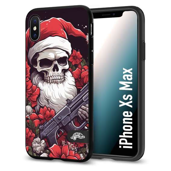 CUSTOMIZZA - Custodia cover nera morbida in tpu compatibile per iPhone Xs Max teschio natale santa claus fiori tattoo disegnato