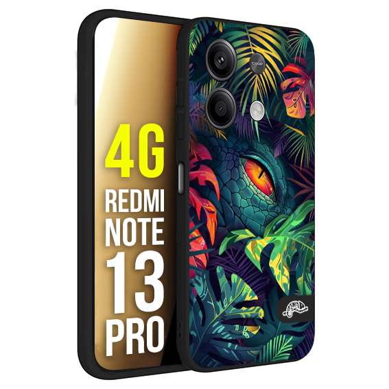 CUSTOMIZZA - Custodia cover nera morbida in tpu compatibile per Xiaomi Redmi Note 13 PRO 4G animali color giungla tropicale occhio di coccodrillo alligatore disegnato
