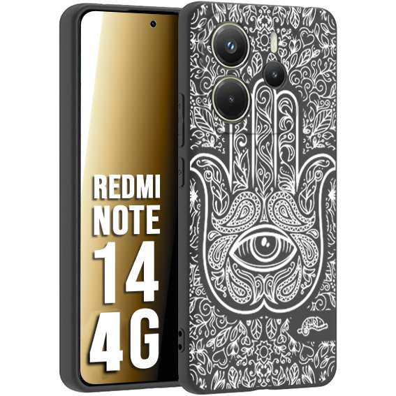 CUSTOMIZZA - Custodia cover nera morbida in tpu compatibile per Xiaomi Redmi Note 14 4G mano di fatima effetto rilievo mandala donna